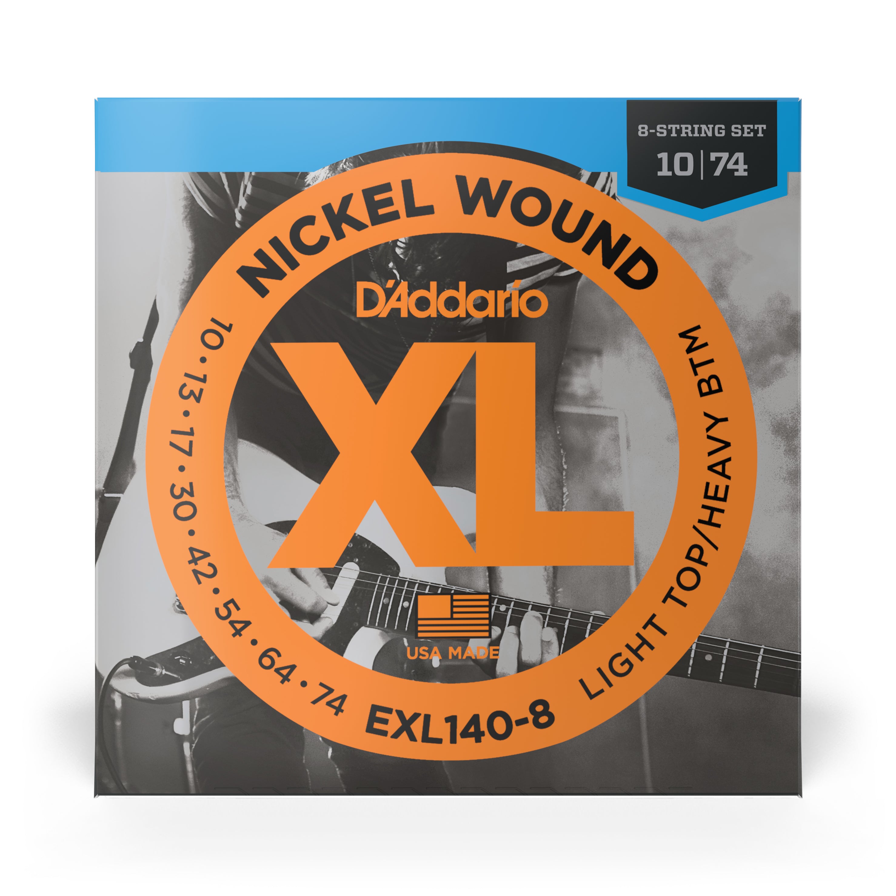 D'addario EXL140-8 Nickel Wound, 8-Strings, Light Top/Heavy Bottom, 10-74