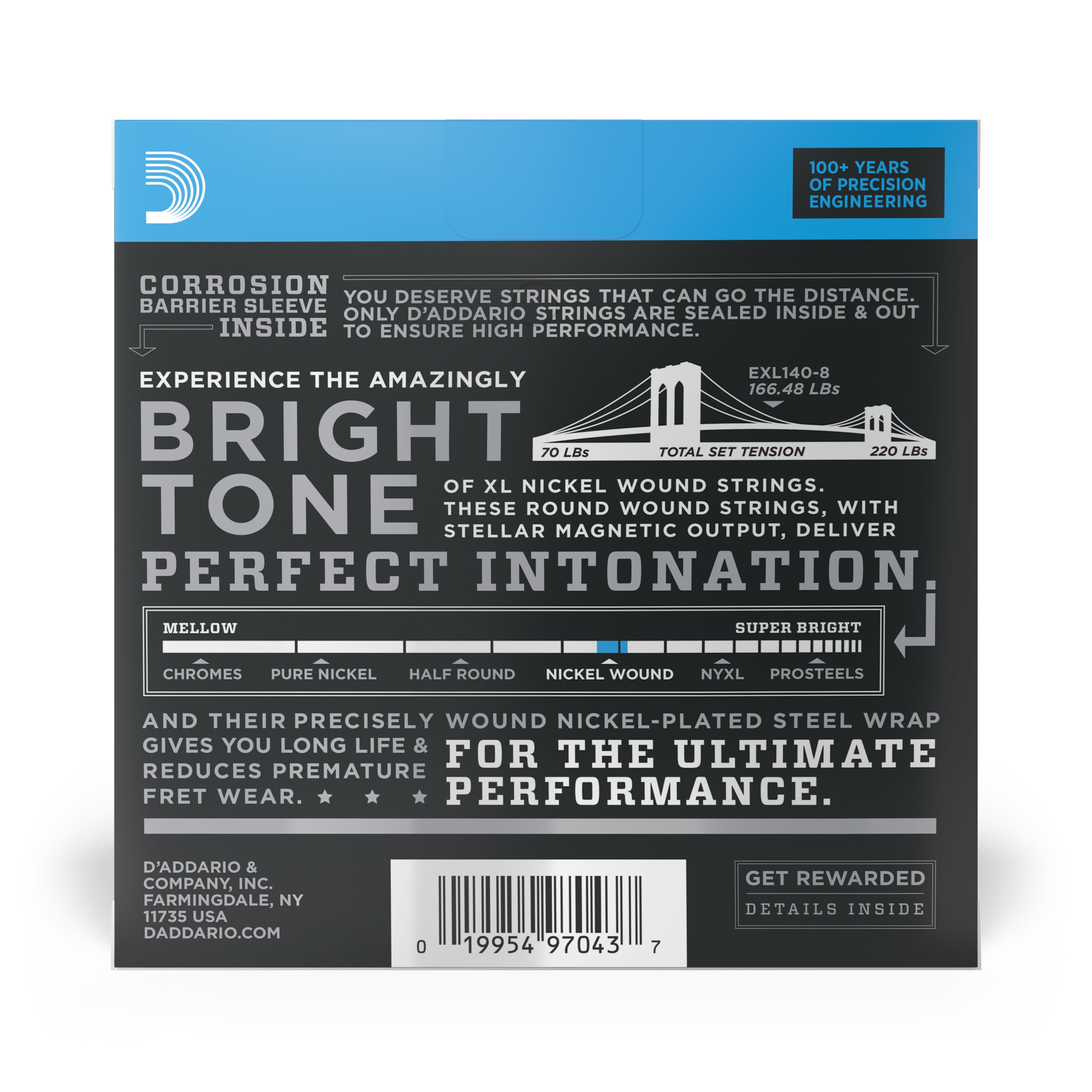 D'addario EXL140-8 Nickel Wound, 8-Strings, Light Top/Heavy Bottom, 10-74