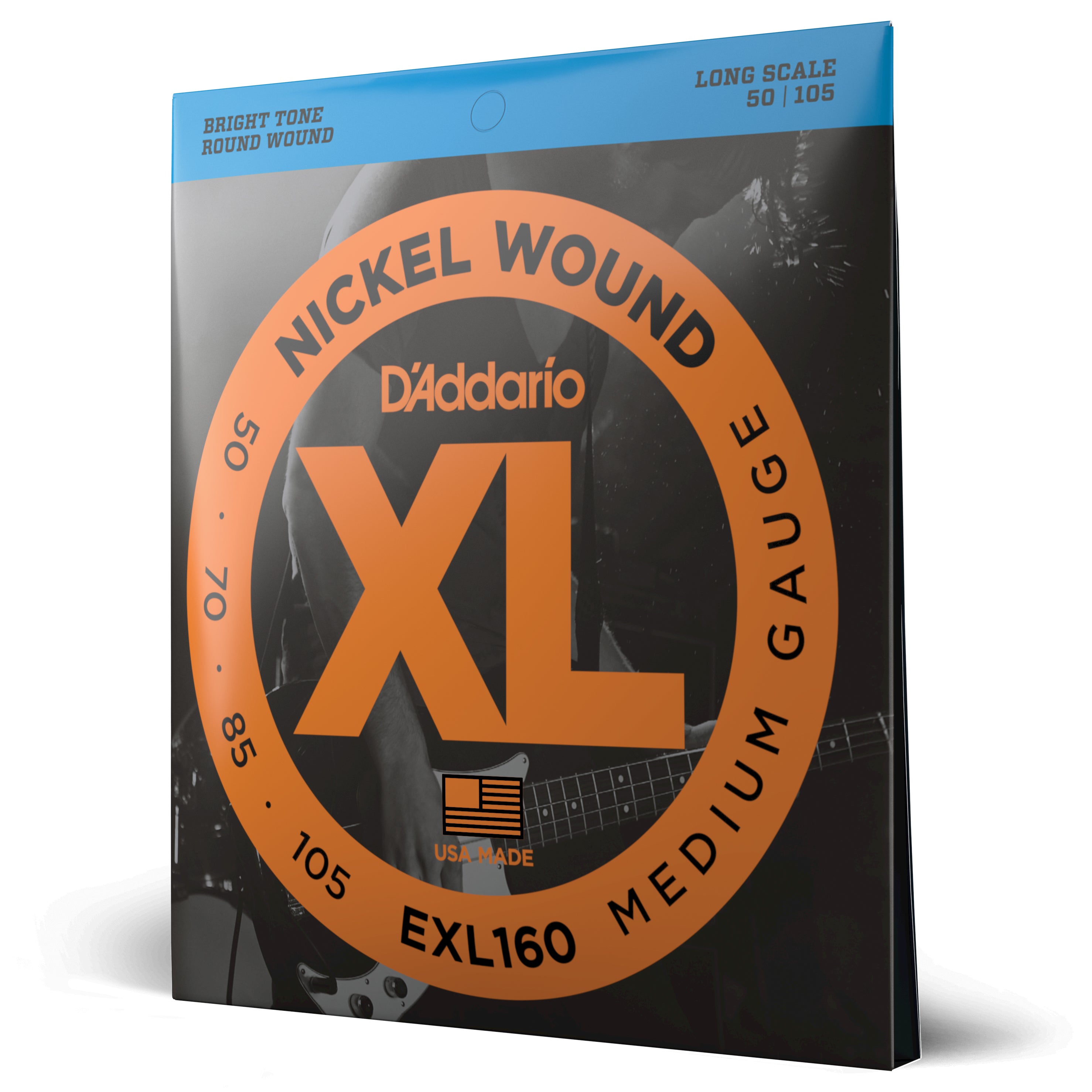 D'Addario Cordes en nickel pour basse D'Addario EXL160, Medium, 50-105, cordes longues