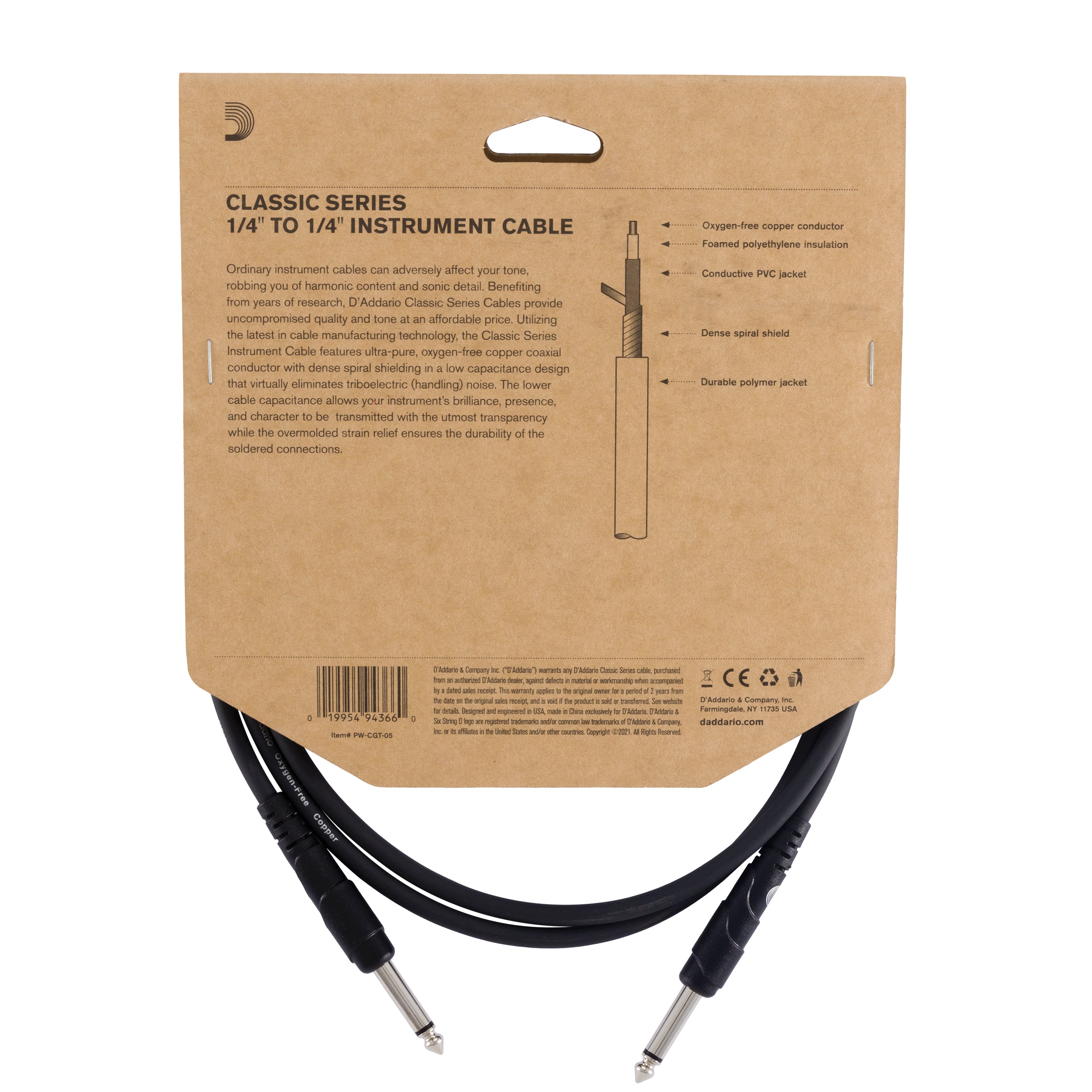 D'Addario Câble instrument gamme Classics par D'Addario, 1,5 m