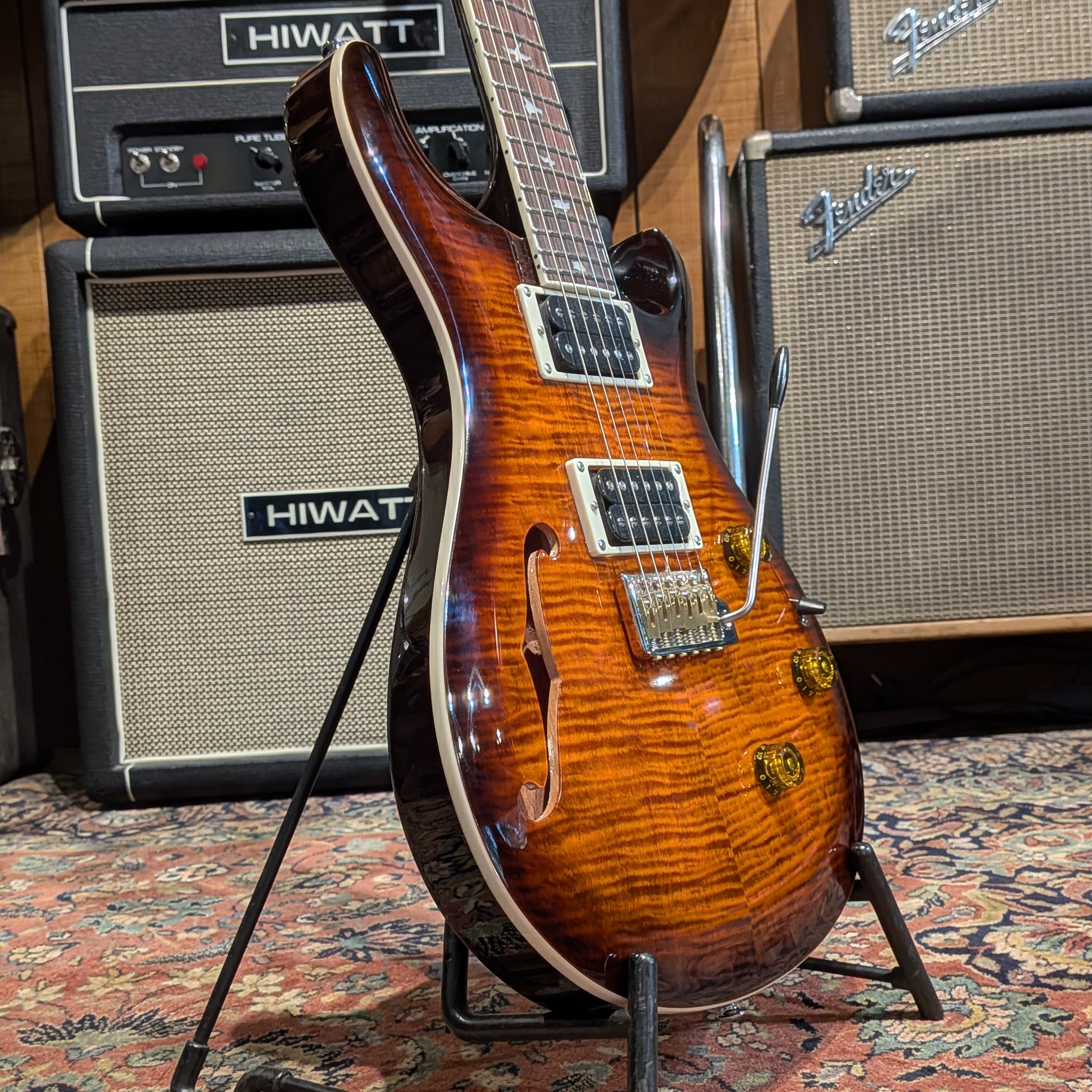 PRS SE Custom 24 Semi-Hollow Piezo 2025 - Orange Tiger Smokeburst