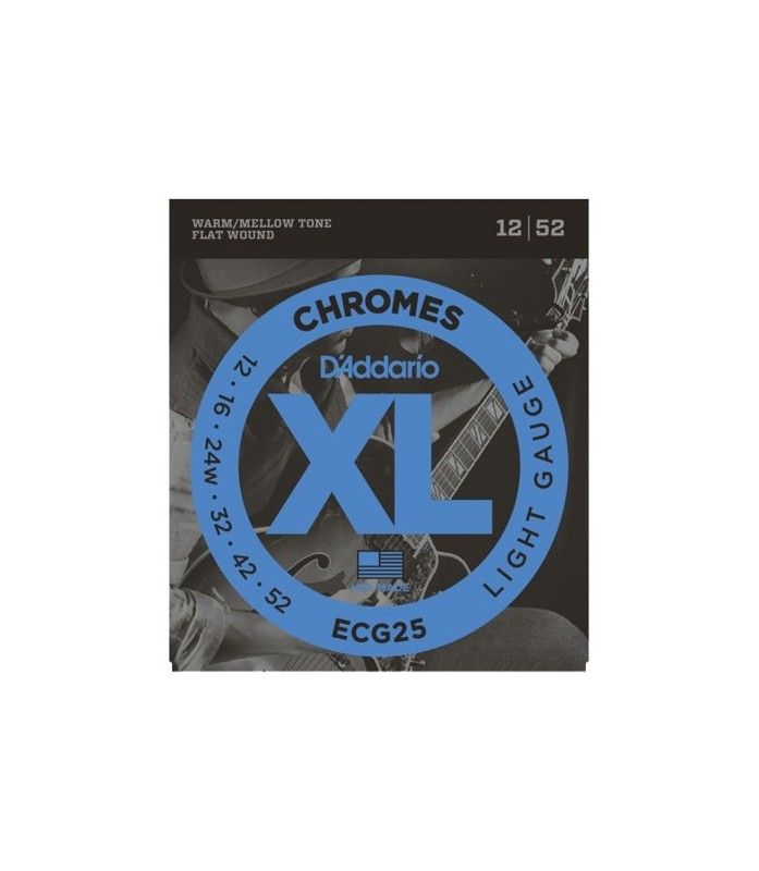D'addario ECG25 Chromes Flat Wound Electric Guitar Strings, Light, 12-52