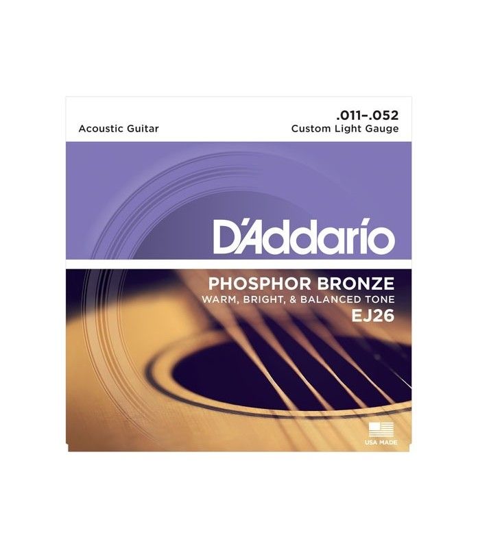 D'addario EJ26 Phosphor Bronze Acoustic Guitar Strings, Custom Light, 11-52