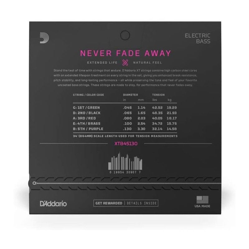 D'ADDARIO XT BASS NICKEL PLATED STEEL LONG SCALE, REGULAR LIGHT 45-130