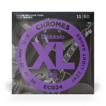 D'addario ECG24 Chromes Flat Wound Electric Guitar Strings, Jazz Light, 11-50