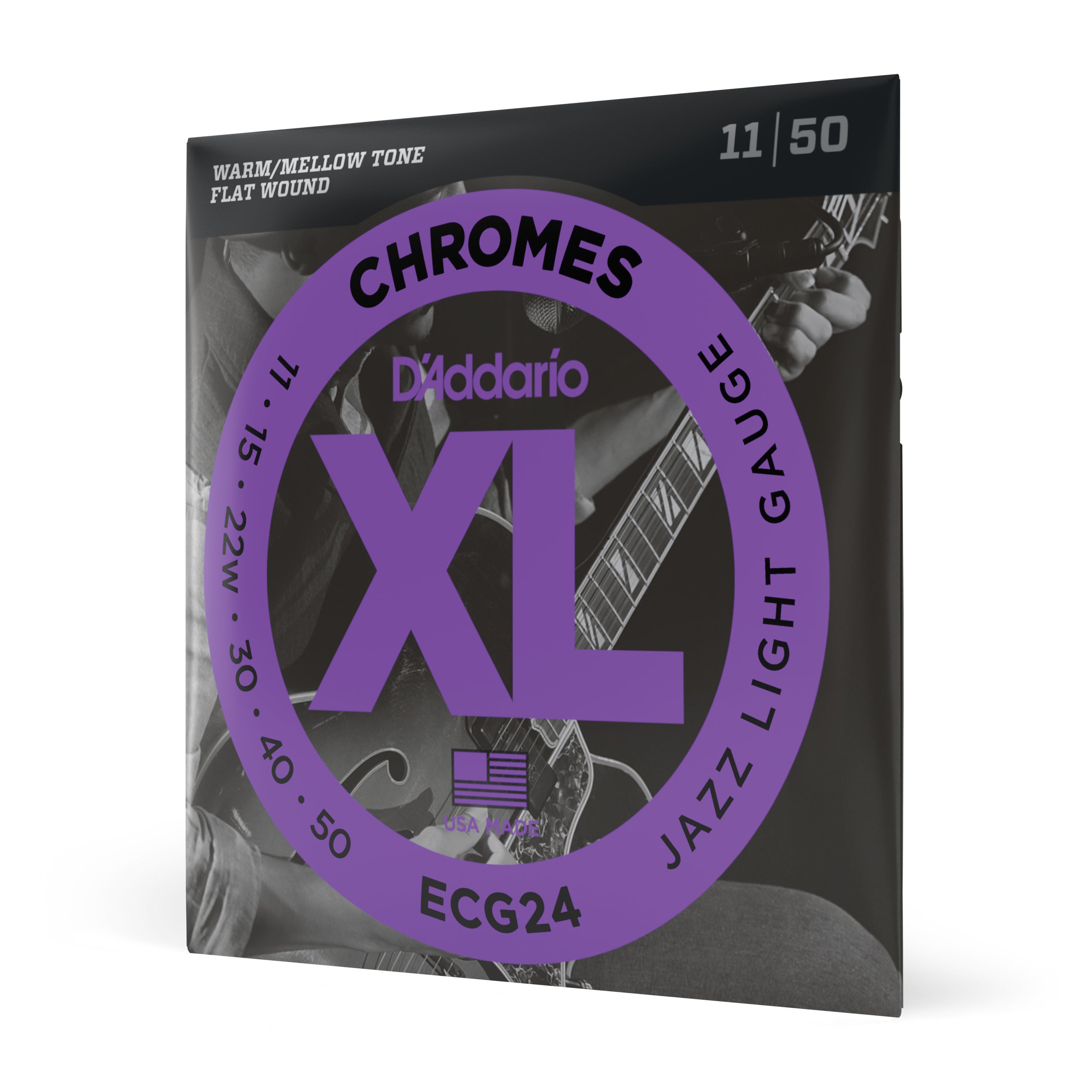 D'addario ECG24 Chromes Flat Wound Electric Guitar Strings, Jazz Light, 11-50