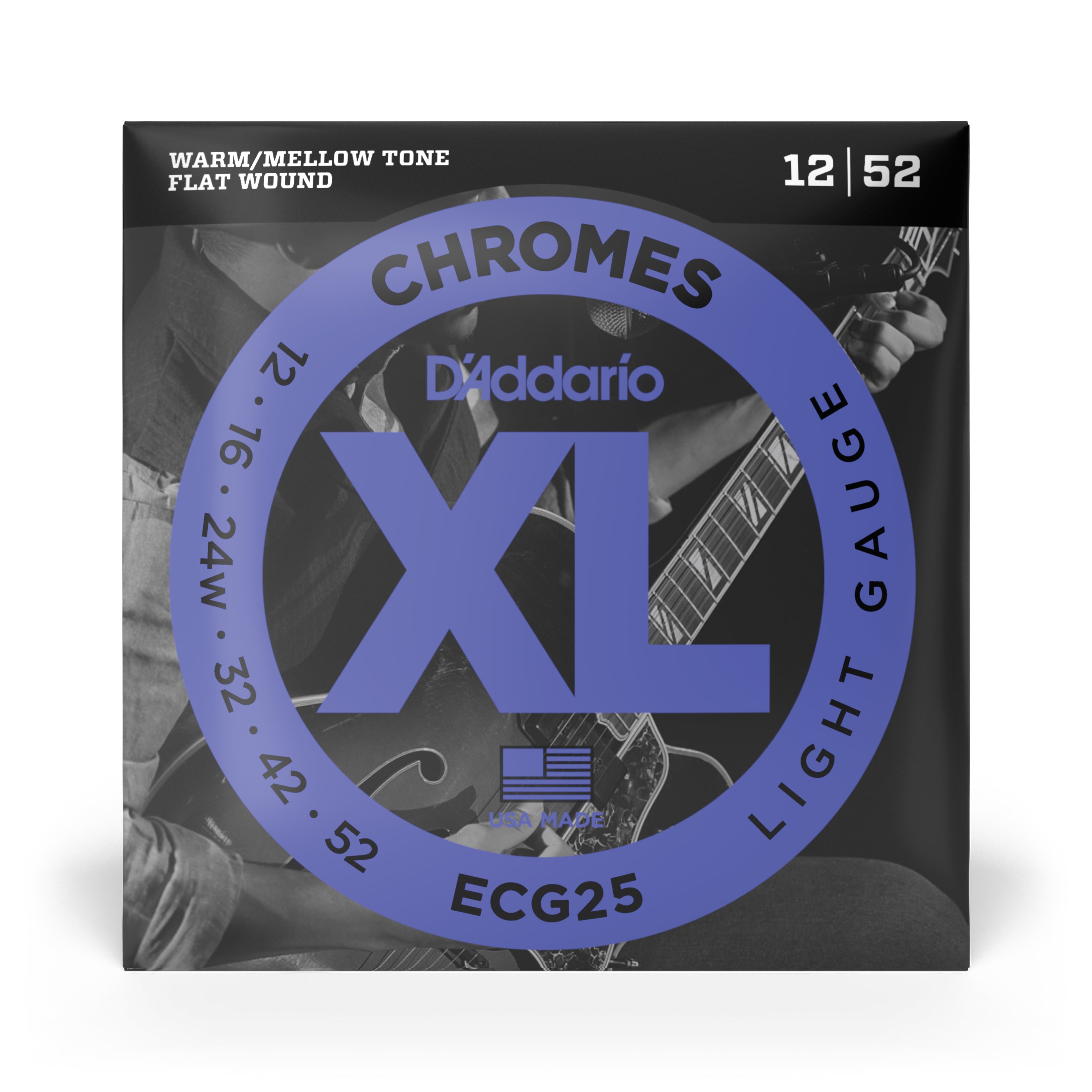 D'addario ECG25 Chromes Flat Wound Electric Guitar Strings, Light, 12-52