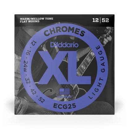 D'addario ECG25 Chromes Flat Wound Electric Guitar Strings, Light, 12-52