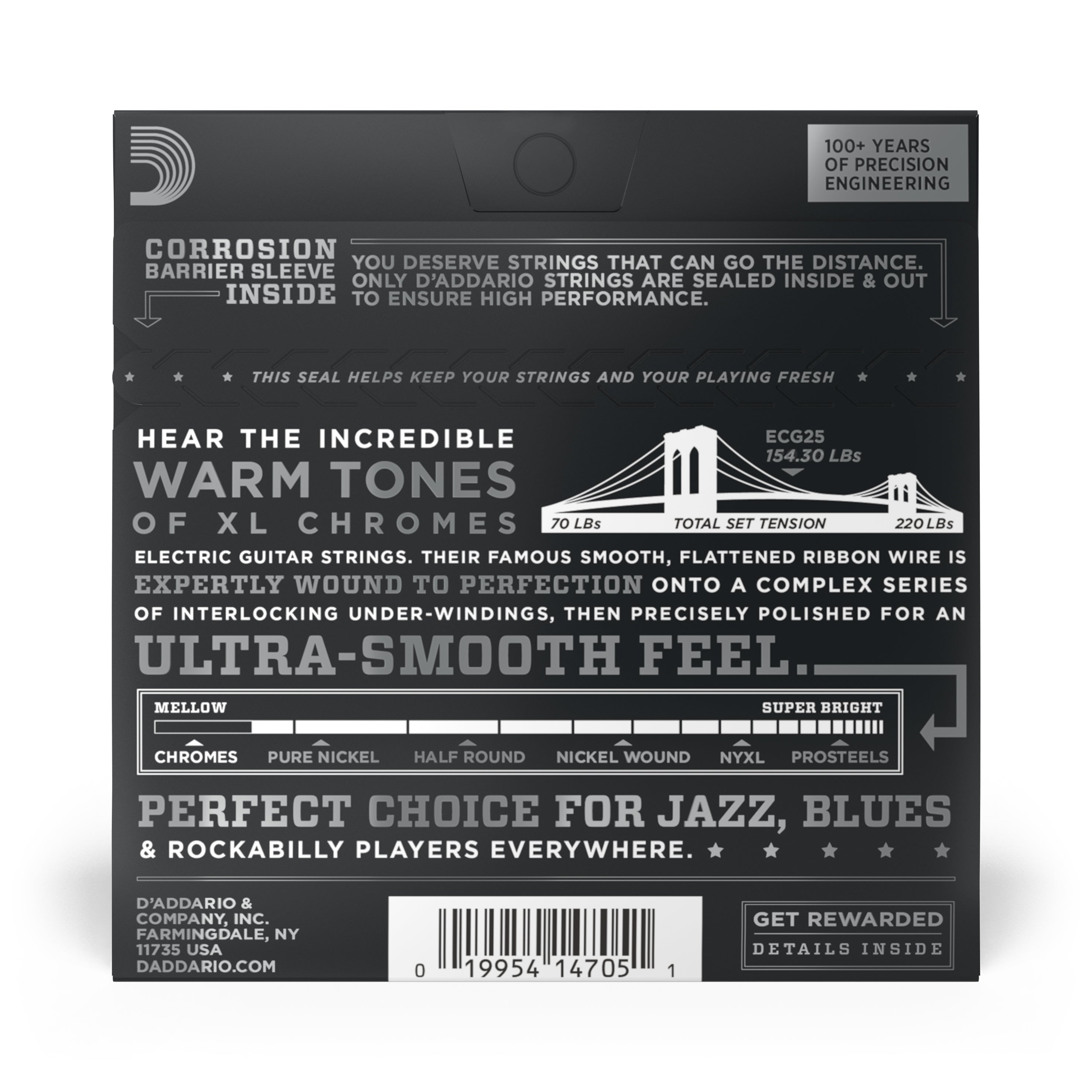D'addario ECG25 Chromes Flat Wound Electric Guitar Strings, Light, 12-52