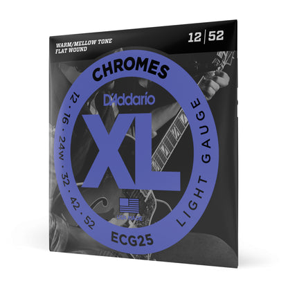 D'addario ECG25 Chromes Flat Wound Electric Guitar Strings, Light, 12-52