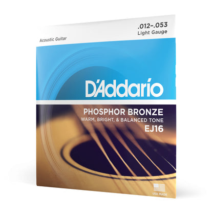 D'addario EJ16 Phosphor Bronze Acoustic Guitar Strings, Light, 12-53