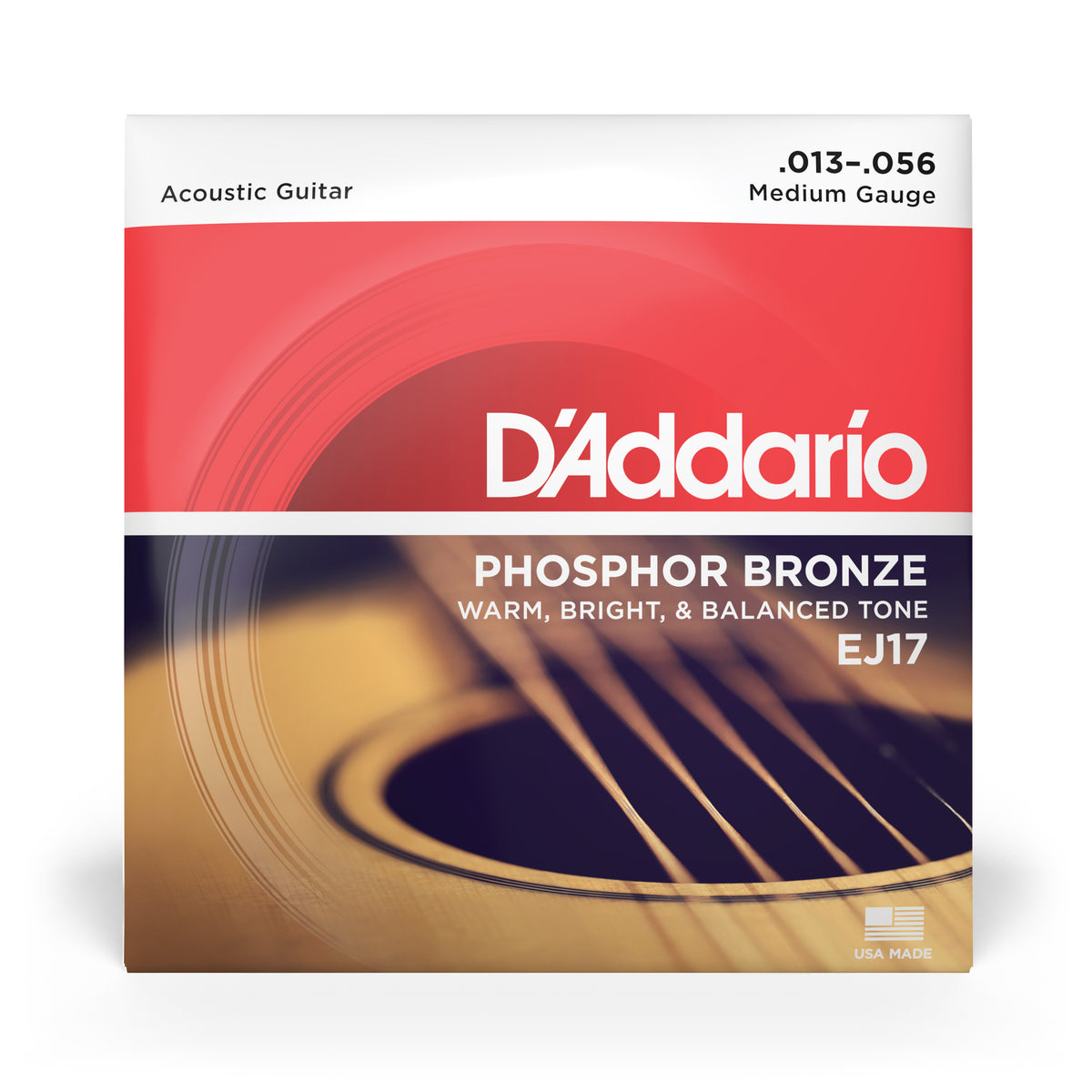 D'addario EJ17 Phosphor Bronze Acoustic Guitar Strings, Medium, 13-56
