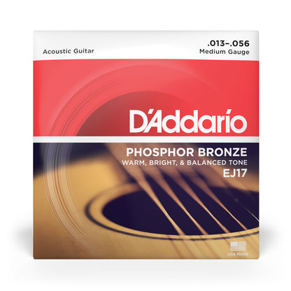 D'addario EJ17 Phosphor Bronze Acoustic Guitar Strings, Medium, 13-56