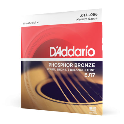 D'addario EJ17 Phosphor Bronze Acoustic Guitar Strings, Medium, 13-56