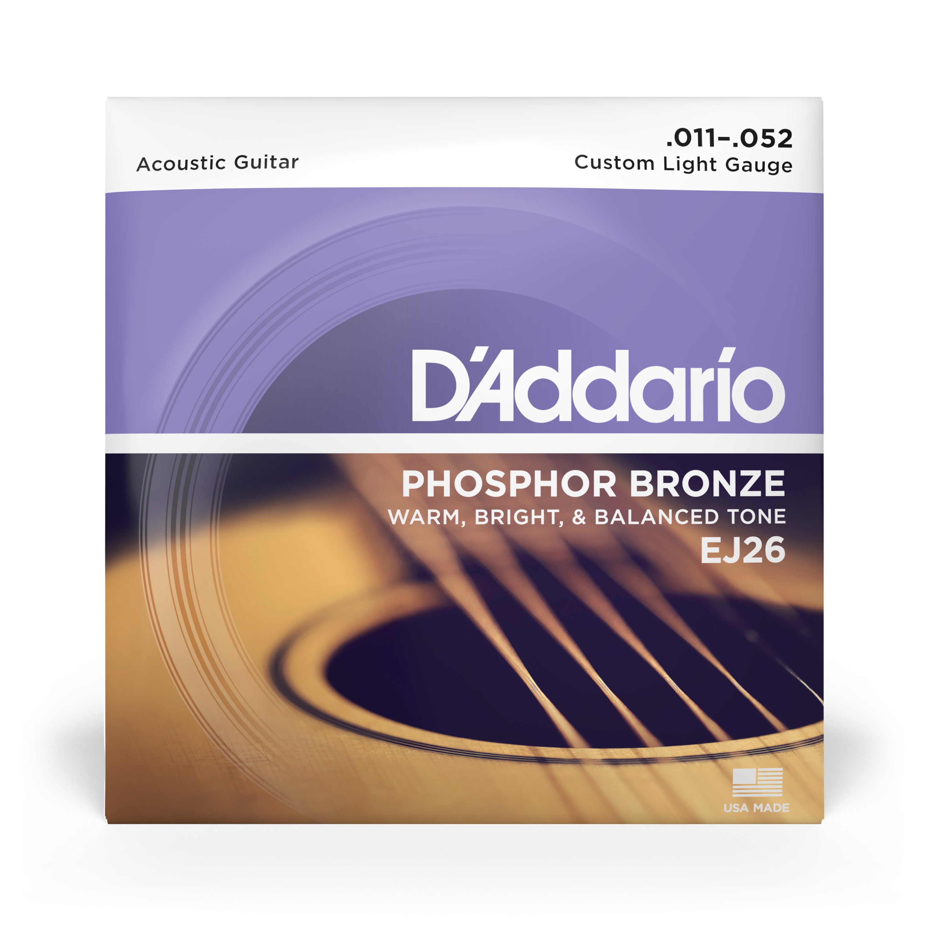 D'addario EJ26 Phosphor Bronze Acoustic Guitar Strings, Custom Light, 11-52