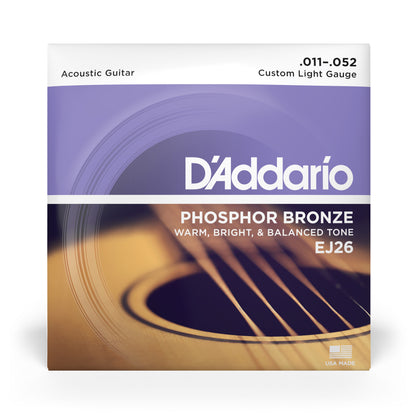 D'addario EJ26 Phosphor Bronze Acoustic Guitar Strings, Custom Light, 11-52