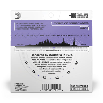 D'addario EJ26 Phosphor Bronze Acoustic Guitar Strings, Custom Light, 11-52