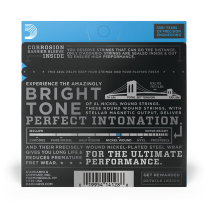 D'addario EXL115 Nickel Wound Electric Guitar Strings, Medium/Blues-Jazz Rock, 11-49