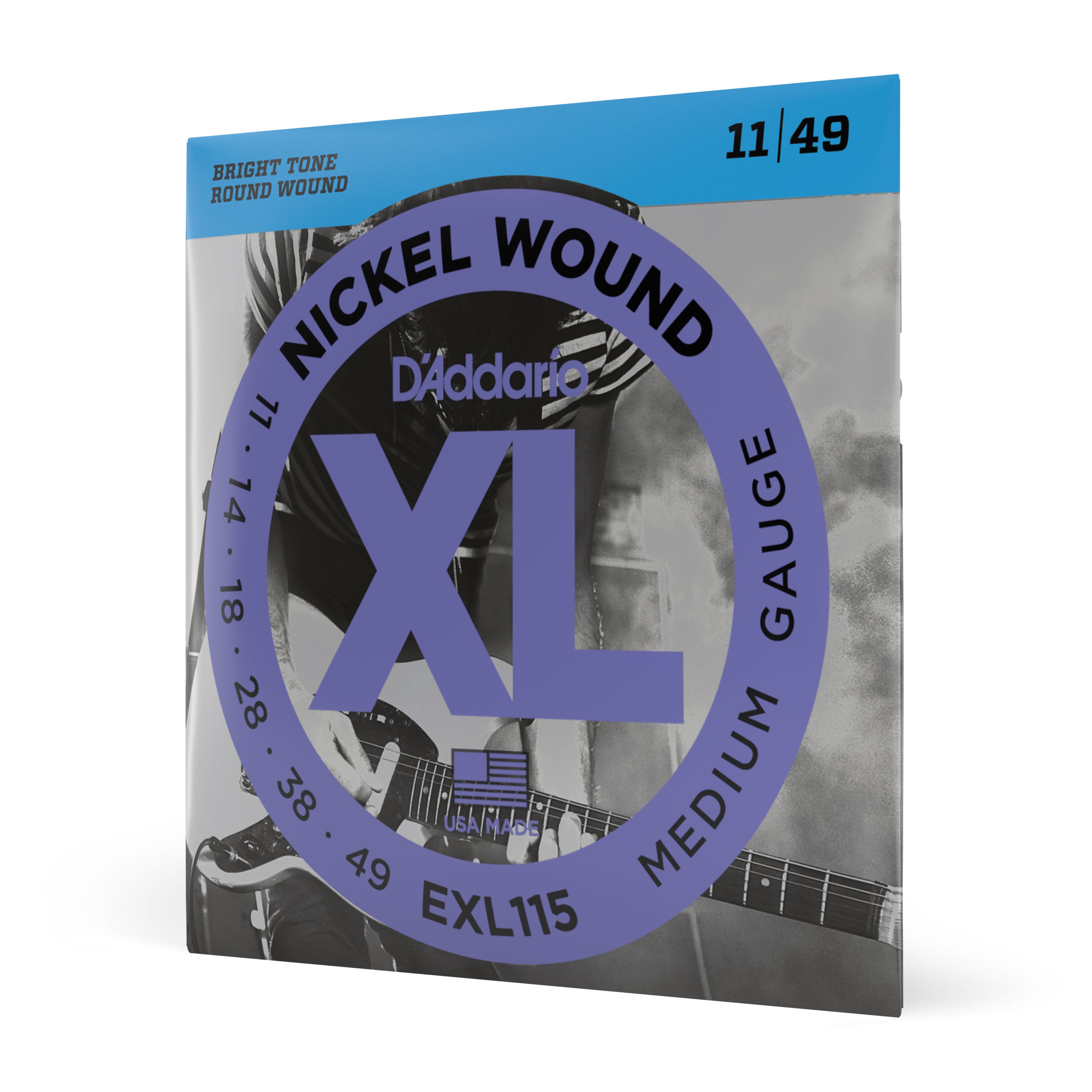 D'addario EXL115 Nickel Wound Electric Guitar Strings, Medium/Blues-Jazz Rock, 11-49
