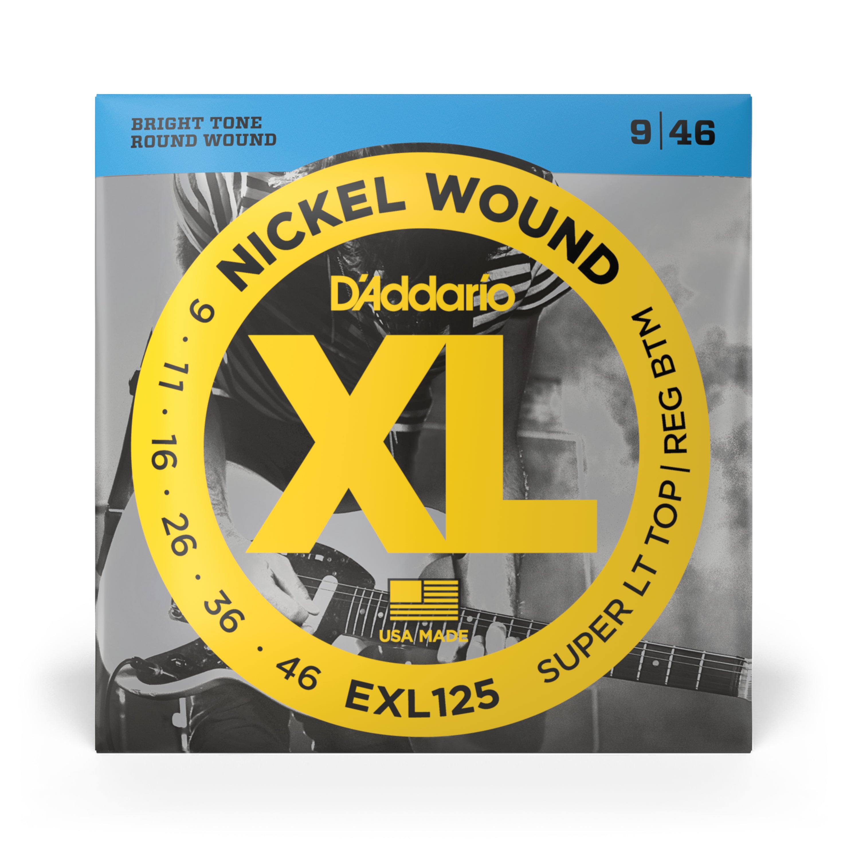 D'addario EXL125 Nickel Wound Electric Guitar Strings, Super Light Top/ Regular Bottom, 9-46