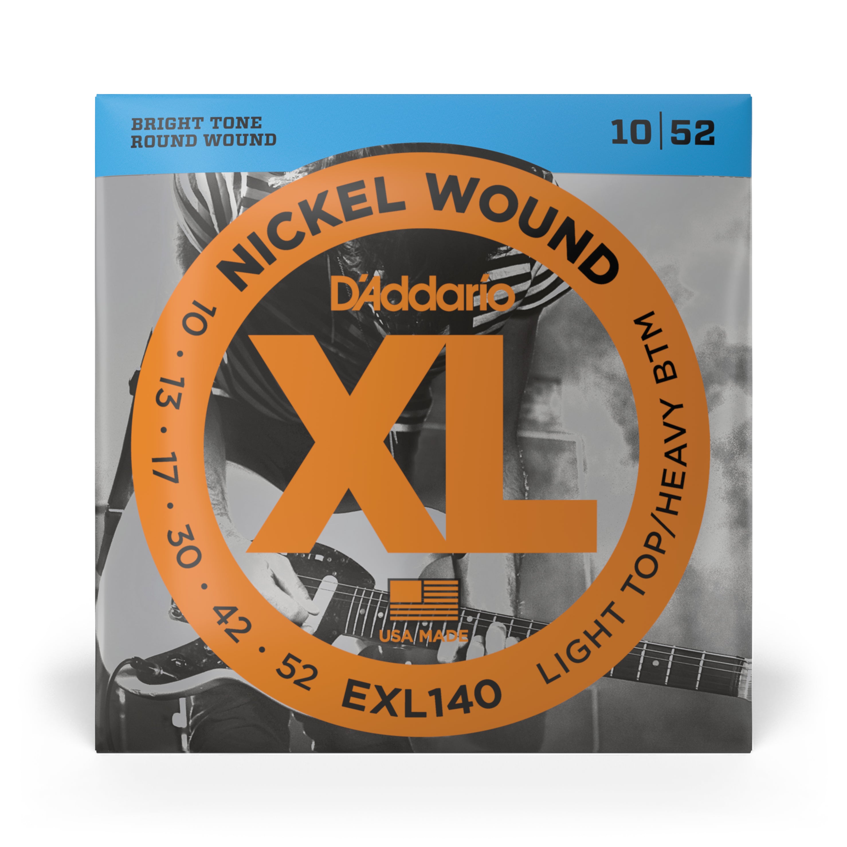 D'addario EXL140 Nickel Wound Electric Guitar Strings, Light Top/Heavy Bottom, 10-52