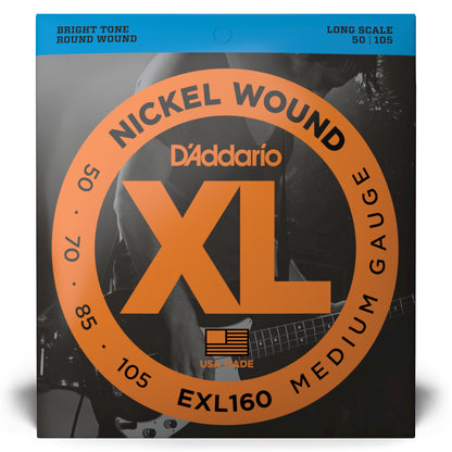 D'Addario Cordes en nickel pour basse D'Addario EXL160, Medium, 50-105, cordes longues