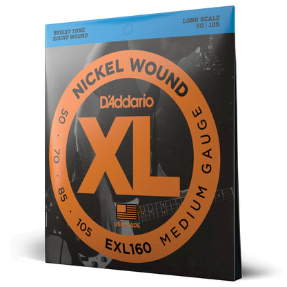 D'Addario Cordes en nickel pour basse D'Addario EXL160, Medium, 50-105, cordes longues