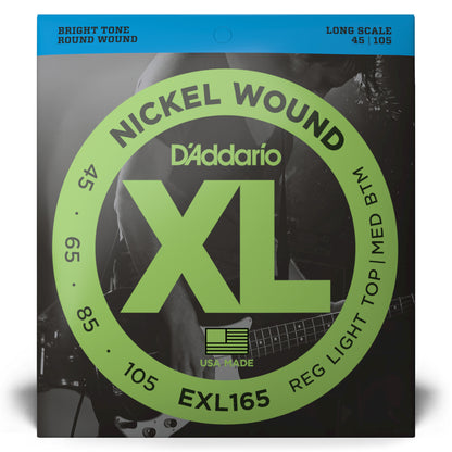D'Addario Cordes en nickel pour basse D'Addario EXL165, Custom Light, 45-105, cordes longues
