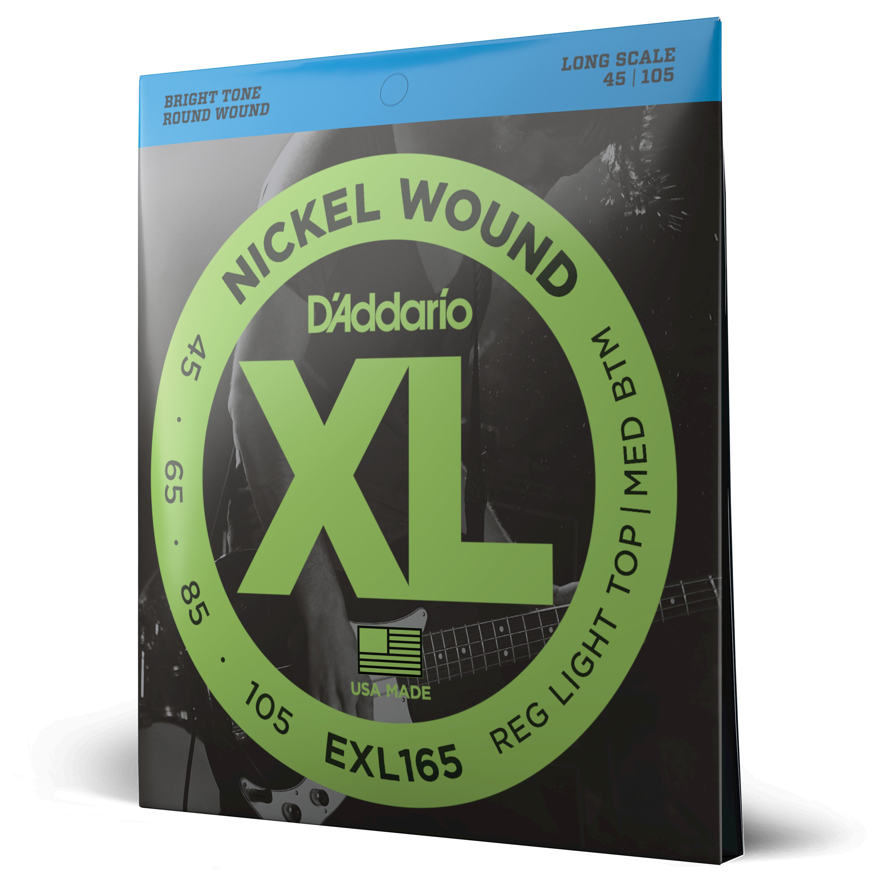 D'Addario Cordes en nickel pour basse D'Addario EXL165, Custom Light, 45-105, cordes longues