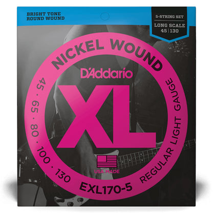 D'Addario Cordes en nickel pour basse D'Addario EXL170, Light, 45-100, cordes longues