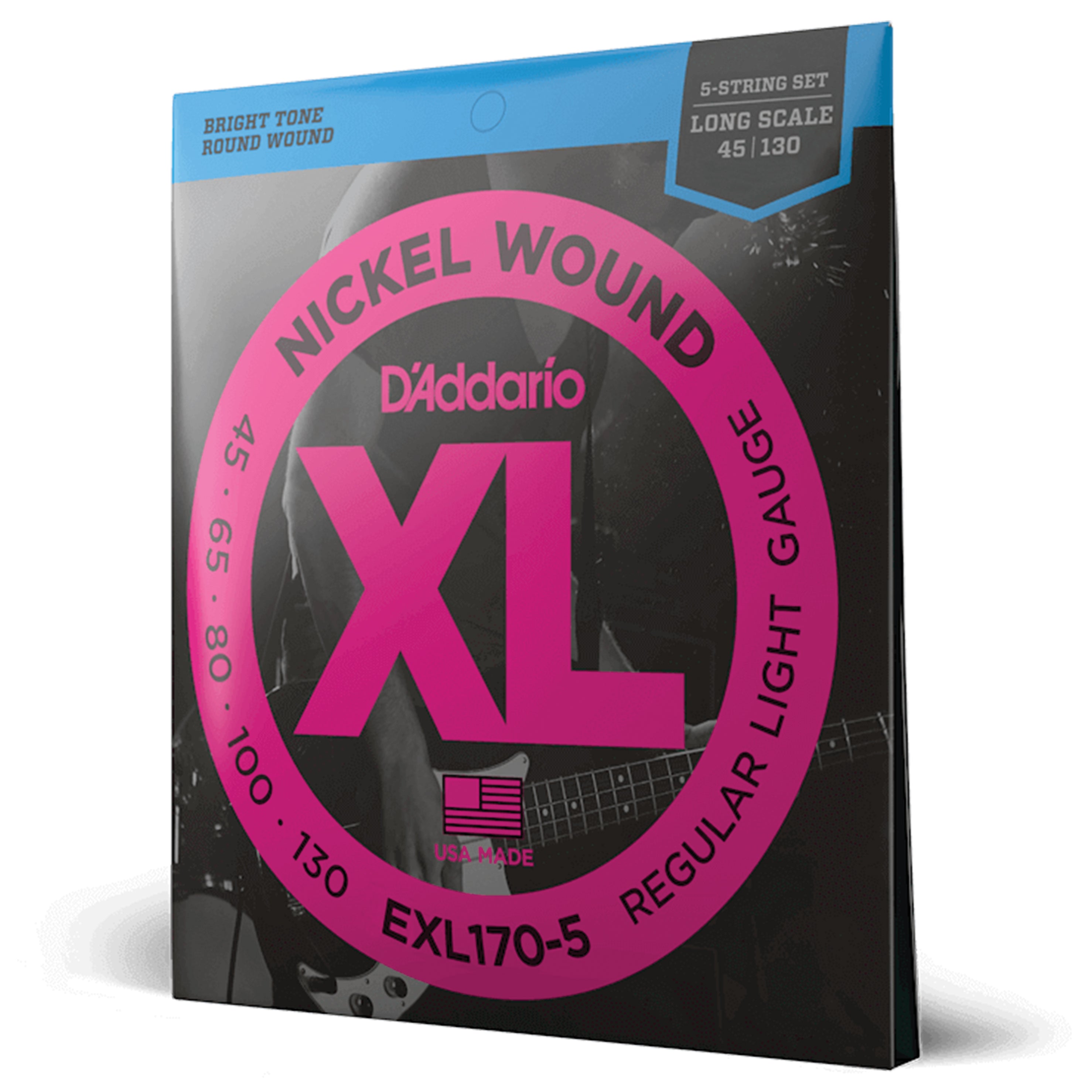 D'Addario Cordes en nickel pour basse D'Addario EXL170, Light, 45-100, cordes longues