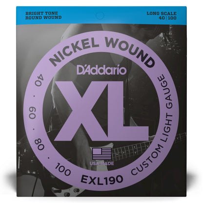 D'Addario Cordes en nickel pour basse D'Addario EXL190, Custom Light, 40-100, cordes longues