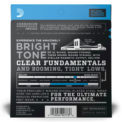 D'Addario Cordes en nickel pour basse D'Addario EXL190, Custom Light, 40-100, cordes longues