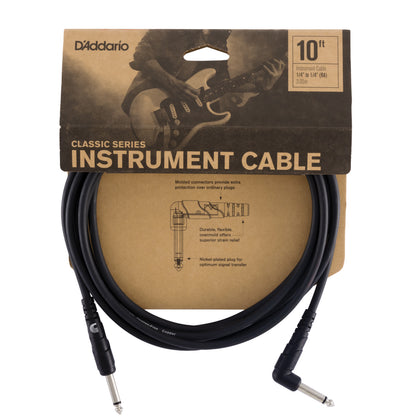D'Addario Câble instrument gamme Classics par D'Addario, connecteur à angle droit, 3 m