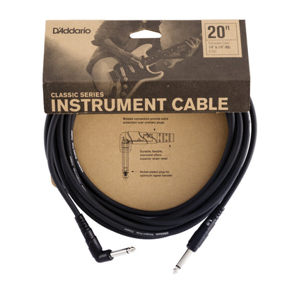 D'Addario Câble instrument gamme Classics par D'Addario, connecteur à angle droit, 6 mètres