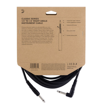D'Addario Câble instrument gamme Classics par D'Addario, connecteur à angle droit, 6 mètres