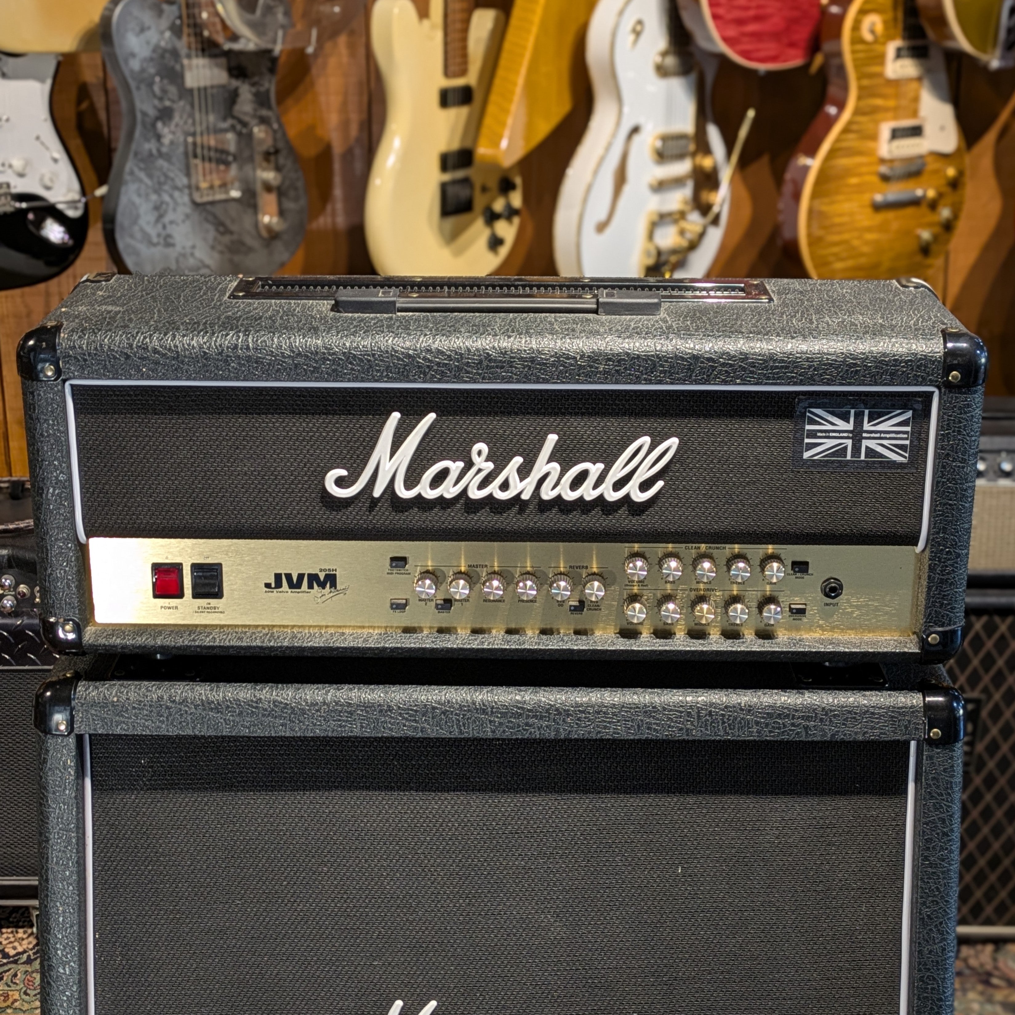 Marshall JVM205H 2-Channel 50-Watt Guitar Amp Head 2008 - Present - Black + Cab Marshall 1960A 4X12