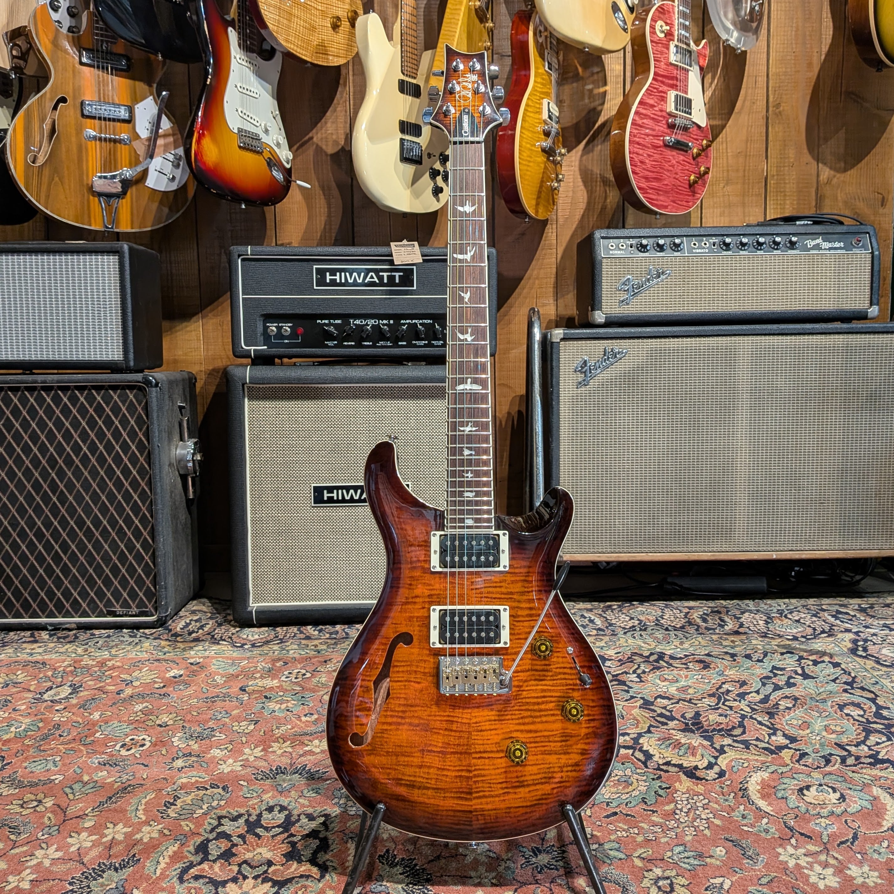 PRS SE Custom 24 Semi-Hollow Piezo 2025 - Orange Tiger Smokeburst