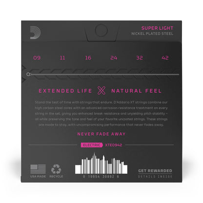 D'Addario XT Electric Nickel Plated Steel, Super Light, 09-42