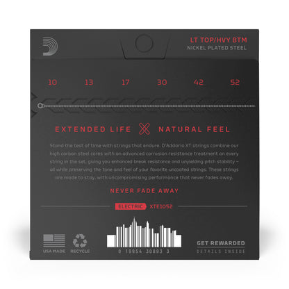 D'Addario XT Electric Nickel Plated Steel, Light Top/Heavy Bottom, 10-52
