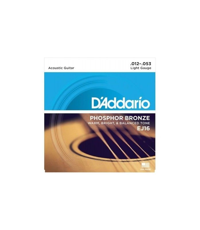 D'addario EJ16 Phosphor Bronze Acoustic Guitar Strings, Light, 12-53