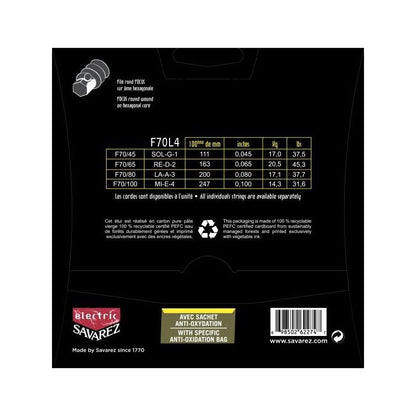 Savarez Focus F70L4 Jeu de 4 cordes pour Basse Tirant 45-100