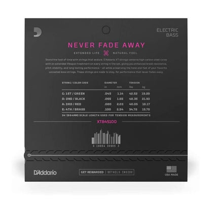 D'ADDARIO XT BASS NICKEL PLATED STEEL, REGULAR LIGHT, LONG SCALE, 45-100